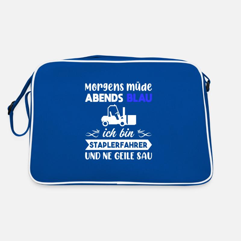 Morgens Müde Abends Blau Staplerfahrer Retro Tasche
