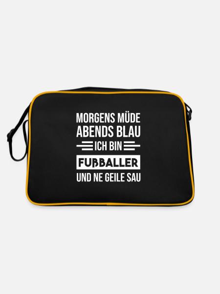 Morgens Müde Abends Blau Fußballer - Retro Tasche - Schwarz/Gold - Hinten