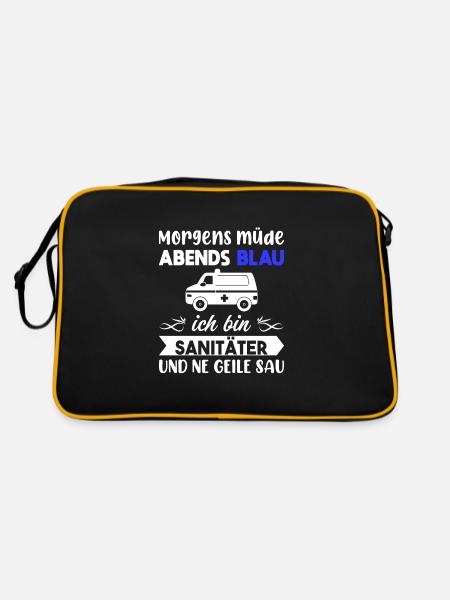 Morgens Müde Abends Blau Sanitäter - Retro Tasche - Schwarz/Gold - Hinten