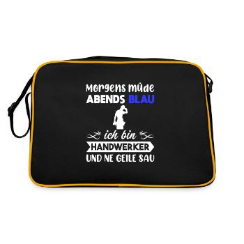 Morgens Müde Abends Blau Handwerker - Retro Tasche - Schwarz/Gold - Hinten