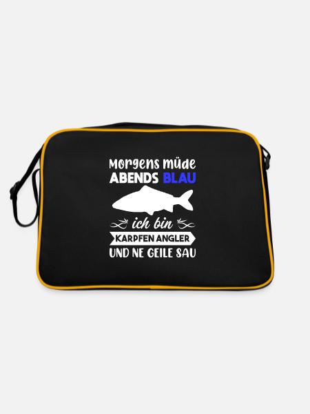Morgens Müde Abends Blau Karpfen Angler - Retro Tasche - Schwarz/Gold - Hinten