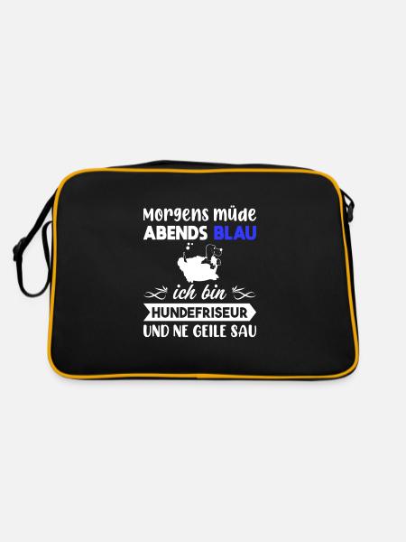 Morgens Müde Abends Blau Hundefriseur - Retro Tasche - Schwarz/Gold - Hinten