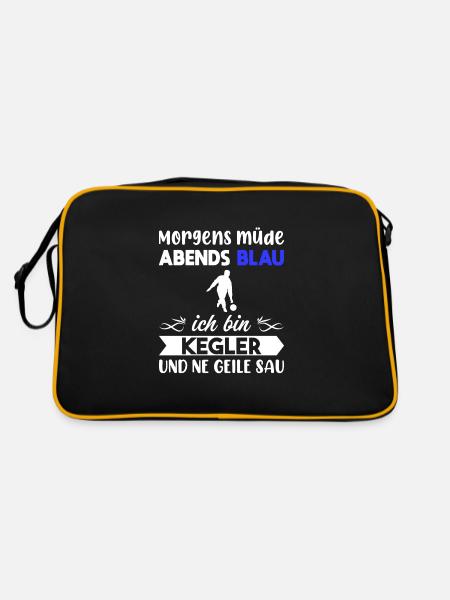 Morgens Müde Abends Blau Kegler - Retro Tasche - Schwarz/Gold - Hinten