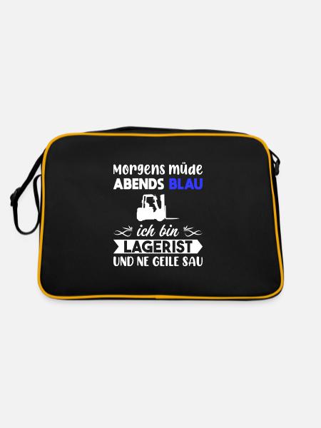 Morgens Müde Abends Blau Lagerist - Retro Tasche - Schwarz/Gold - Hinten