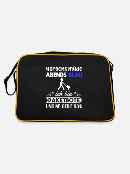 Morgens Müde Abends Blau Paketbote - Retro Tasche - Schwarz/Gold - Hinten