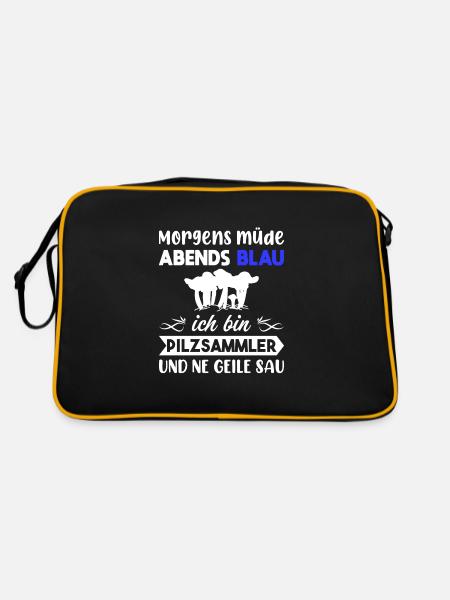 Morgens Müde Abends Blau Pilzsammler - Retro Tasche - Schwarz/Gold - Hinten