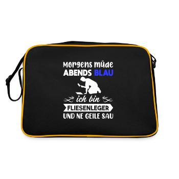 Morgens Müde Abends Blau Fliesenleger - Retro Tasche - Schwarz/Gold - Hinten