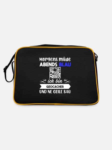 Morgens Müde Abends Blau Geocacher - Retro Tasche - Schwarz/Gold - Hinten
