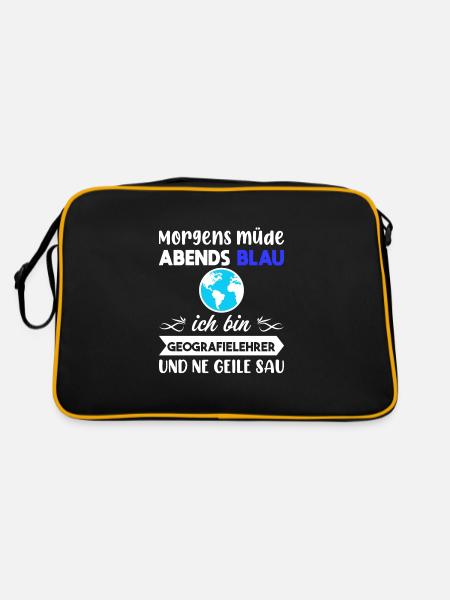 Morgens Müde Abends Blau Geografielehrer - Retro Tasche - Schwarz/Gold - Hinten