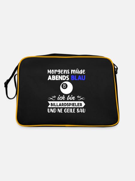 Morgens Müde Abends Blau Billardspieler - Retro Tasche - Schwarz/Gold - Hinten