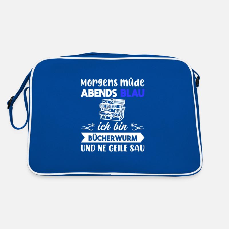 Morgens Müde Abends Blau Bücherwurm Retro Tasche