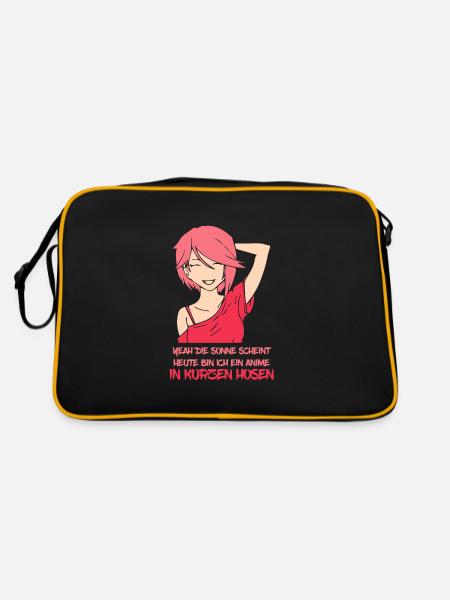 Heute bin ich ein Anime in kurzen Hosen - Retro Tasche - Schwarz/Gold - Hinten