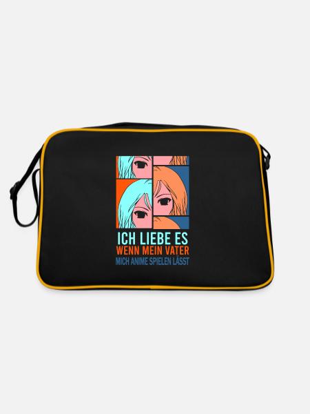 Ich liebe es wenn mein Vater mich Anime - Retro Tasche - Schwarz/Gold - Hinten