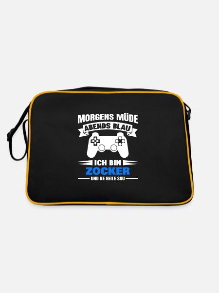 Morgens Müde Abends Blau Zocker - Retro Tasche - Schwarz/Gold - Hinten