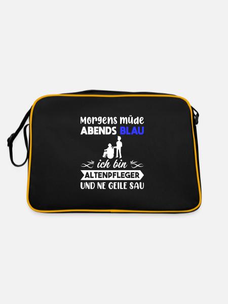 Morgens Müde Abends Blau Altenpfleger - Retro Tasche - Schwarz/Gold - Hinten
