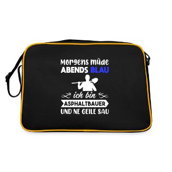 Morgens Müde Abends Blau Asphaltbauer - Retro Tasche - Schwarz/Gold - Hinten