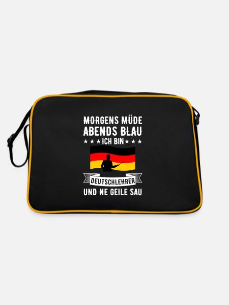 Morgens Müde Abends Blau Deutschlehrer - Retro Tasche - Schwarz/Gold - Hinten