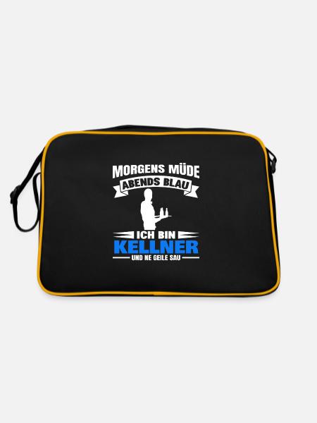 Morgens Müde Abends Blau Kellner - Retro Tasche - Schwarz/Gold - Hinten