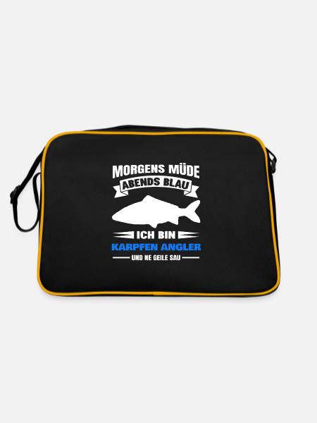 Morgens Müde Abends Blau Karpfen Angler - Retro Tasche - Schwarz/Gold - Hinten
