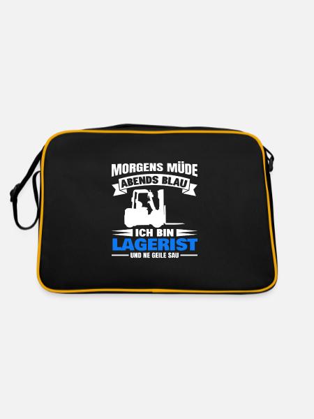 Morgens Müde Abends Blau Lagerist - Retro Tasche - Schwarz/Gold - Hinten