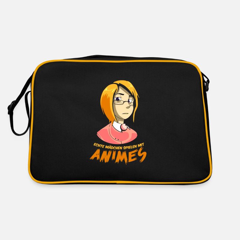 Echte Mädchen spielen mit Animes Retro Tasche