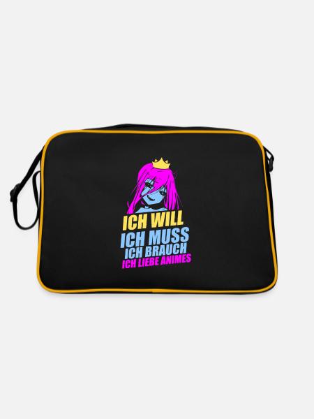 Ich will ich muss ich brauch ich liebe Animes - Retro Tasche - Schwarz/Gold - Hinten