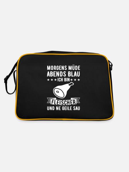 Morgens Müde Abends Blau Fleischer - Retro Tasche - Schwarz/Gold - Hinten