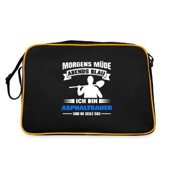 Morgens Müde Abends Blau Asphaltbauer - Retro Tasche - Schwarz/Gold - Hinten