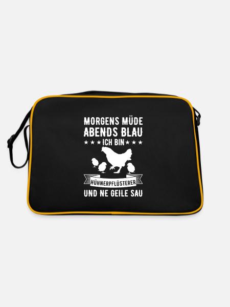 Morgens Müde Abends Blau Hühnerpflüsterer - Retro Tasche - Schwarz/Gold - Hinten