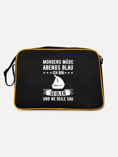 Morgens Müde Abends Blau Segler - Retro Tasche - Schwarz/Gold - Hinten