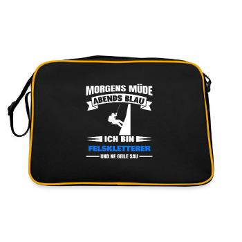 Morgens Müde Abends Blau Felskletterer - Retro Tasche - Schwarz/Gold - Hinten