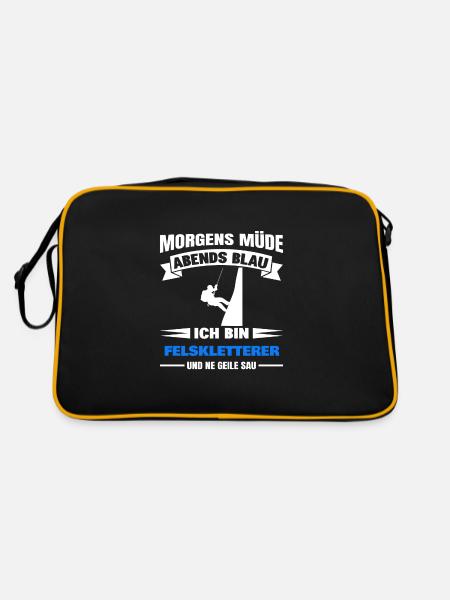 Morgens Müde Abends Blau Felskletterer - Retro Tasche - Schwarz/Gold - Hinten