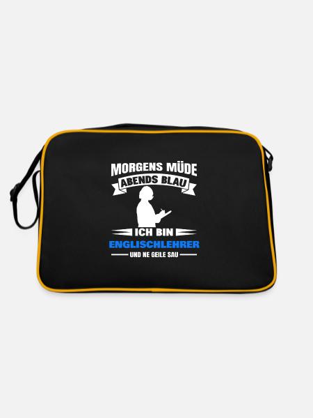 Morgens Müde Abends Blau Englischlehrer - Retro Tasche - Schwarz/Gold - Hinten