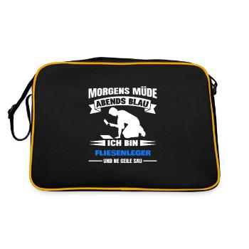 Morgens Müde Abends Blau Fliesenleger - Retro Tasche - Schwarz/Gold - Hinten