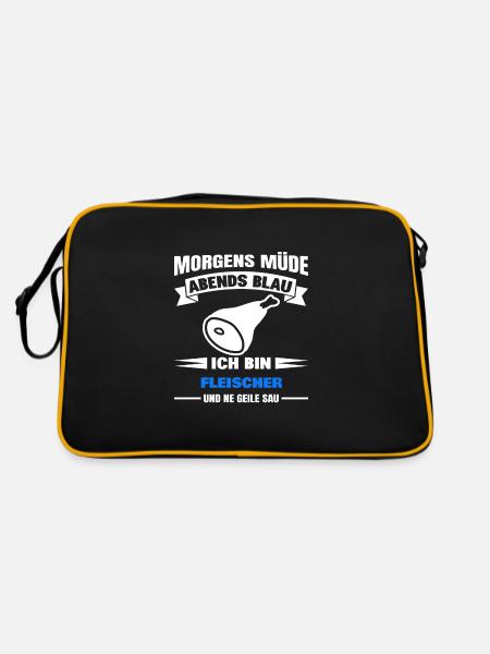 Morgens Müde Abends Blau Fleischer - Retro Tasche - Schwarz/Gold - Hinten