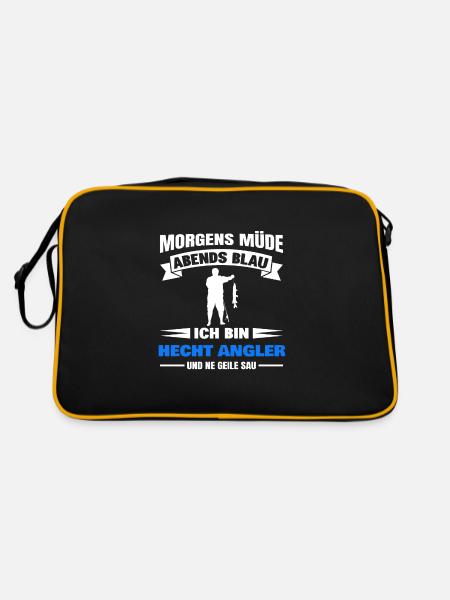 Morgens Müde Abends Blau Hecht Angler - Retro Tasche - Schwarz/Gold - Hinten
