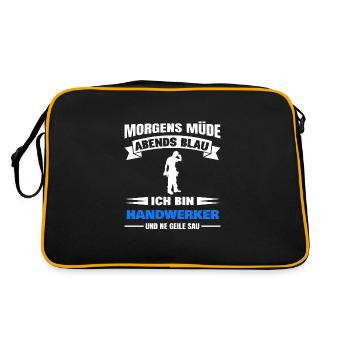 Morgens Müde Abends Blau Handwerker - Retro Tasche - Schwarz/Gold - Hinten