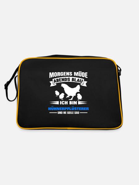 Morgens Müde Abends Blau Hühnerpflüsterer - Retro Tasche - Schwarz/Gold - Hinten