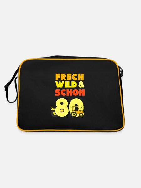 Geschenk 80 Jahre Geburtstag Mann Traktor - Retro Tasche - Schwarz/Gold - Hinten