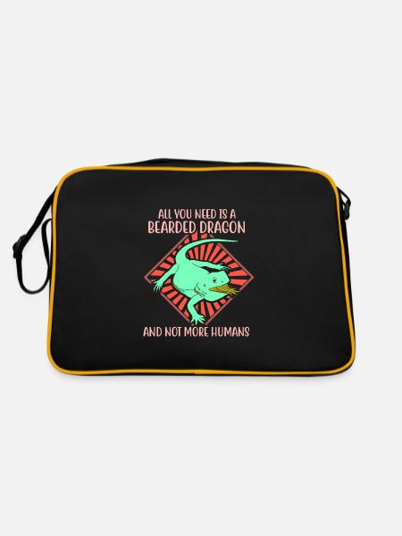 I would rather be with Bearded Dragons - Retro Tasche - Schwarz/Gold - Hinten