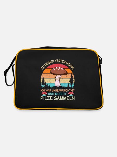 Ich war unbeaufsichtigt und musste Pilze sammeln - Retro Tasche - Schwarz/Gold - Hinten