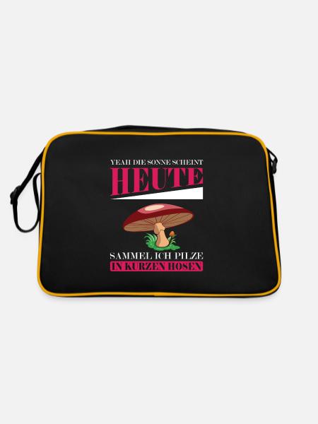 heute sammel ich Pilze in kurzen Hosen - Retro Tasche - Schwarz/Gold - Hinten
