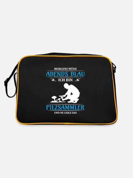 Morgens Müde Abends Blau Pilzsammler - Retro Tasche - Schwarz/Gold - Hinten