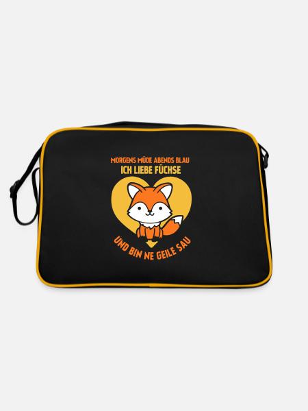 Morgens müde abends blau füchse - Retro Tasche - Schwarz/Gold - Hinten