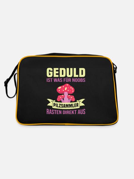 Geduld ist was für noobs Pilzsammler - Retro Tasche - Schwarz/Gold - Hinten