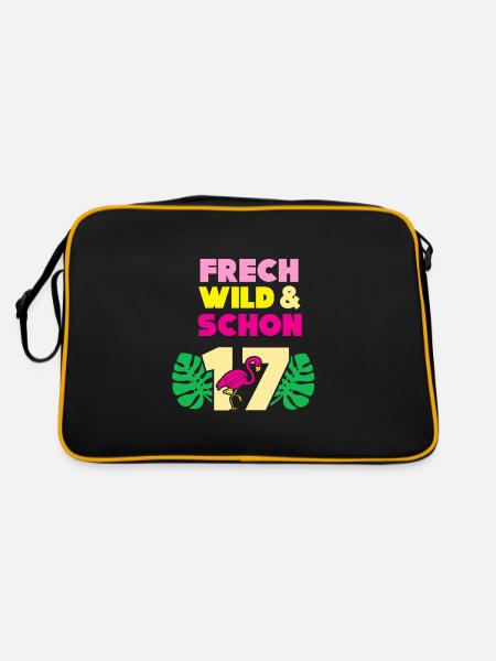 17 Jahre Geburtstag Flamingo - Retro Tasche - Schwarz/Gold - Hinten