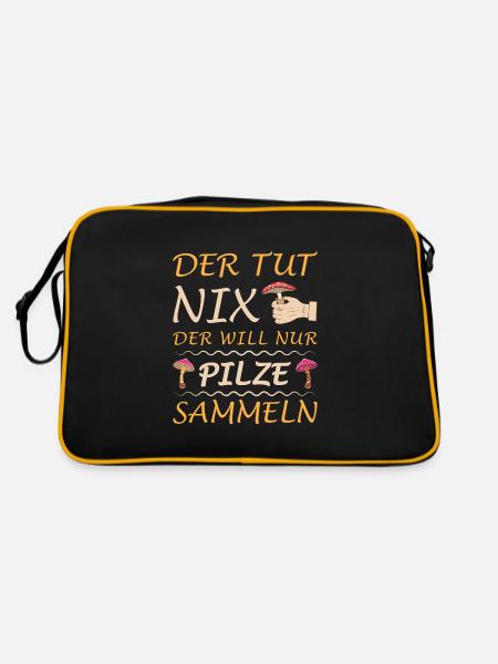 Der tut nix der will nur Pilze sammeln - Retro Tasche - Schwarz/Gold - Hinten