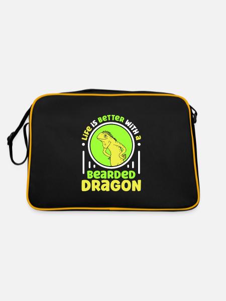 Life is better with a Bearded Dragon - Retro Tasche - Schwarz/Gold - Hinten