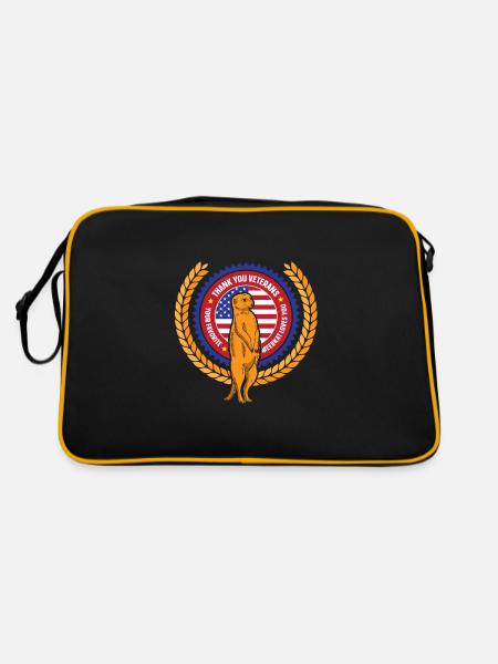 Thank you Veterans meerkat with american flag - Retro Tasche - Schwarz/Gold - Hinten