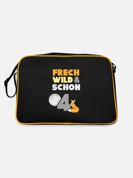 4 Jahre Geburtstag Junge Mädchen Fuchs - Retro Tasche - Schwarz/Gold - Hinten
